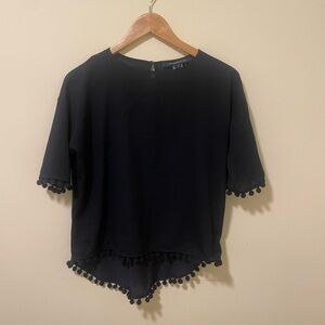 French Connection Navy Top with Pom-Pom Trim